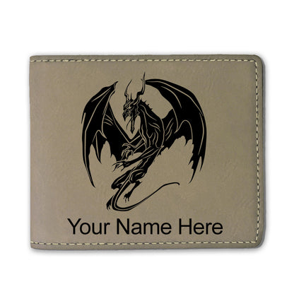 Faux Leather Bi-Fold Wallet, Dragon, Personalized Engraving Included