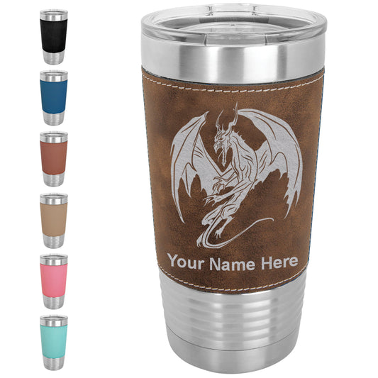 20oz Faux Leather Tumbler Mug, Dragon, Personalized Engraving Included - LaserGram Custom Engraved Gifts