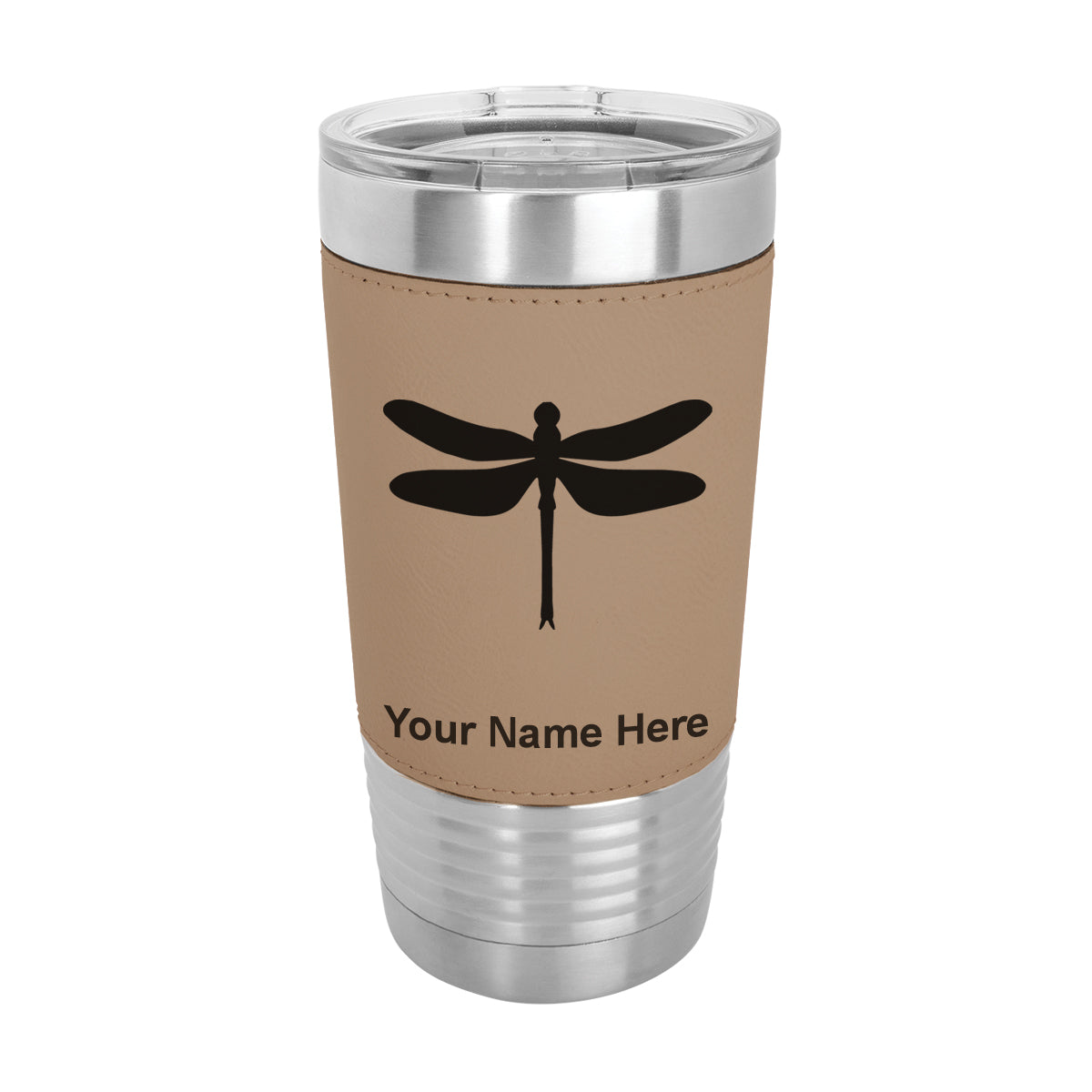 20oz Faux Leather Tumbler Mug, Dragonfly, Personalized Engraving Included - LaserGram Custom Engraved Gifts