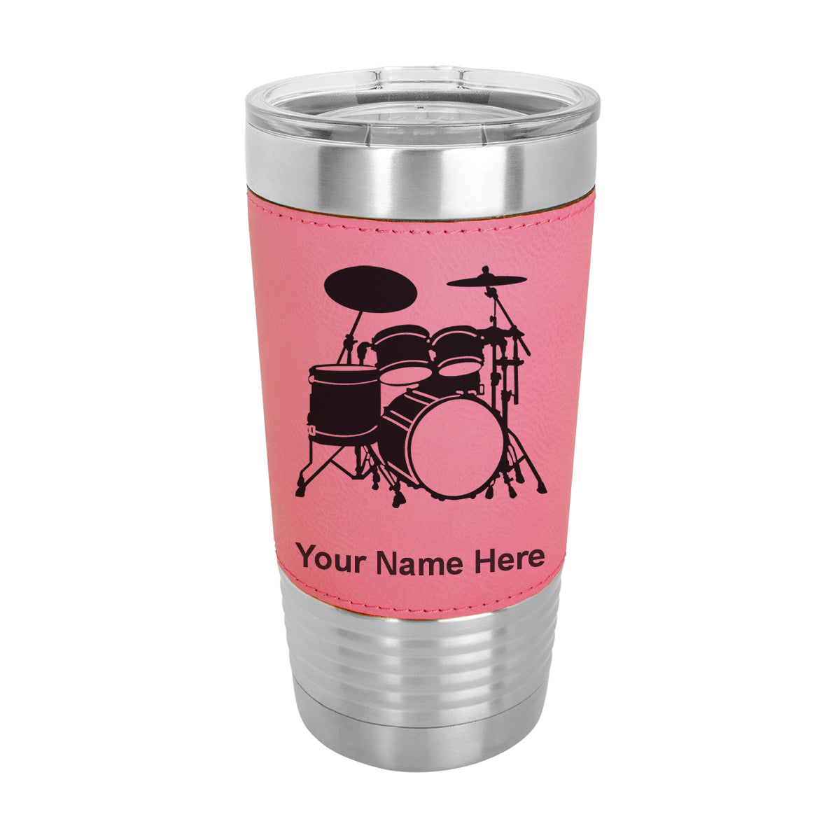 20oz Faux Leather Tumbler Mug, Drum Set, Personalized Engraving Included - LaserGram Custom Engraved Gifts