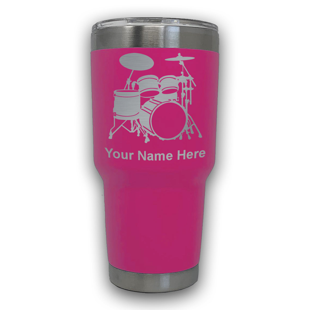 LaserGram 30oz Tumbler Mug, Drum Set, Personalized Engraving Included