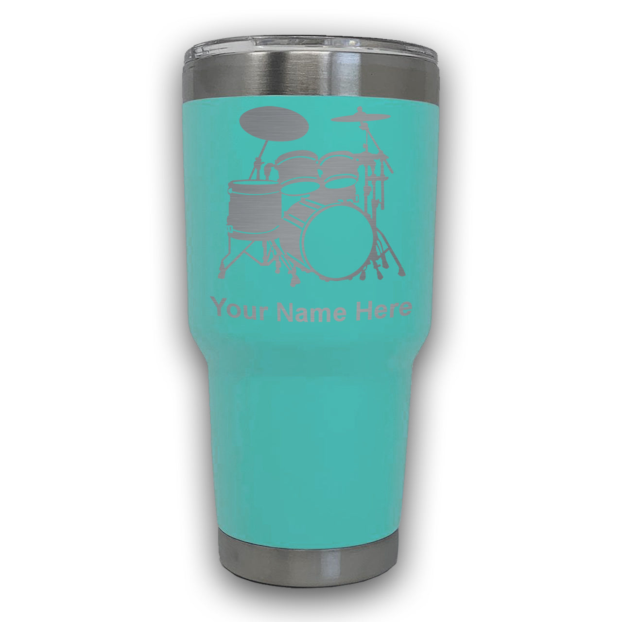 LaserGram 30oz Tumbler Mug, Drum Set, Personalized Engraving Included