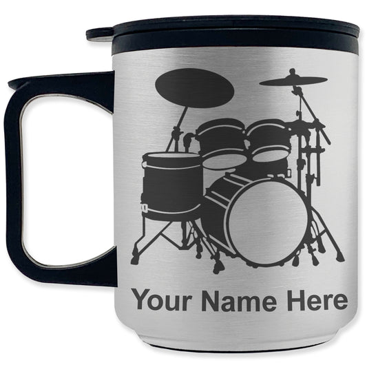 Coffee Travel Mug, Drum Set, Personalized Engraving Included