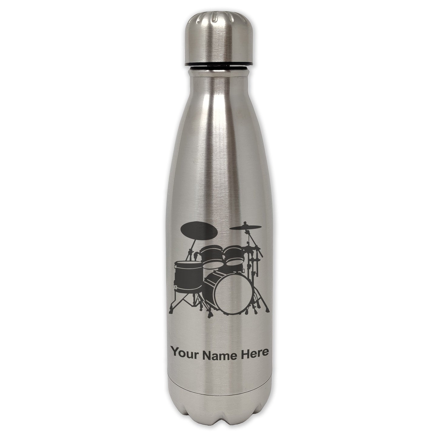 LaserGram Single Wall Water Bottle, Drum Set, Personalized Engraving Included
