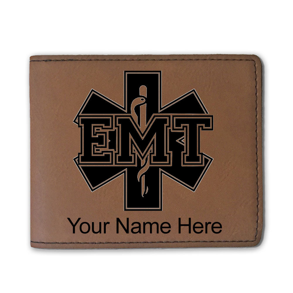 Faux Leather Bi-Fold Wallet, EMT Emergency Medical Technician, Personalized Engraving Included