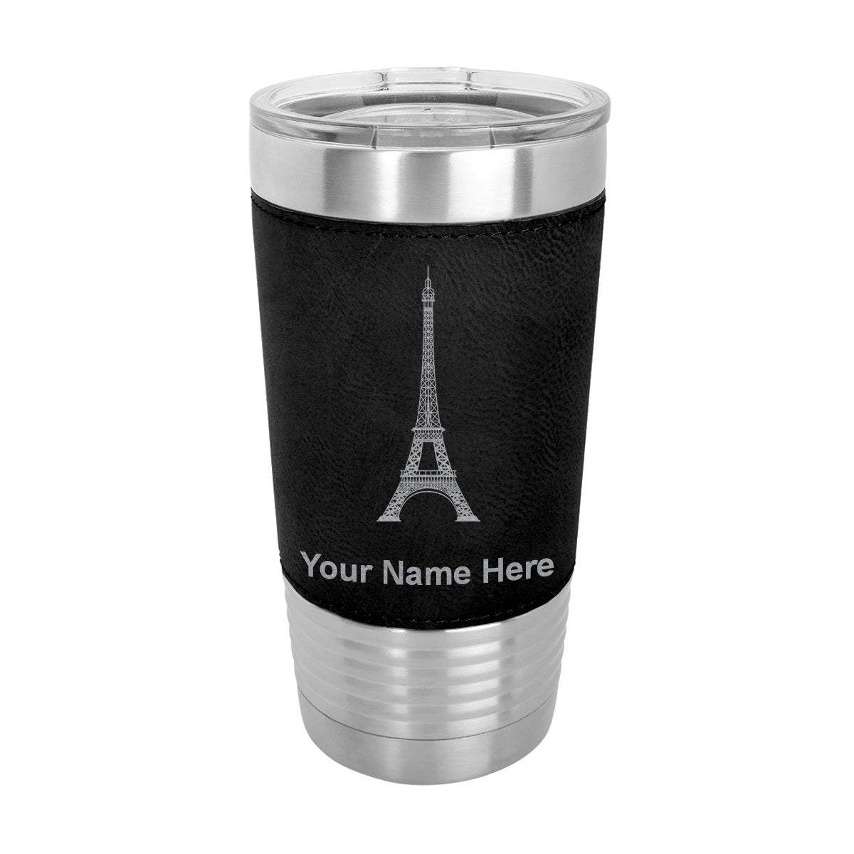 20oz Faux Leather Tumbler Mug, Eiffel Tower, Personalized Engraving Included - LaserGram Custom Engraved Gifts