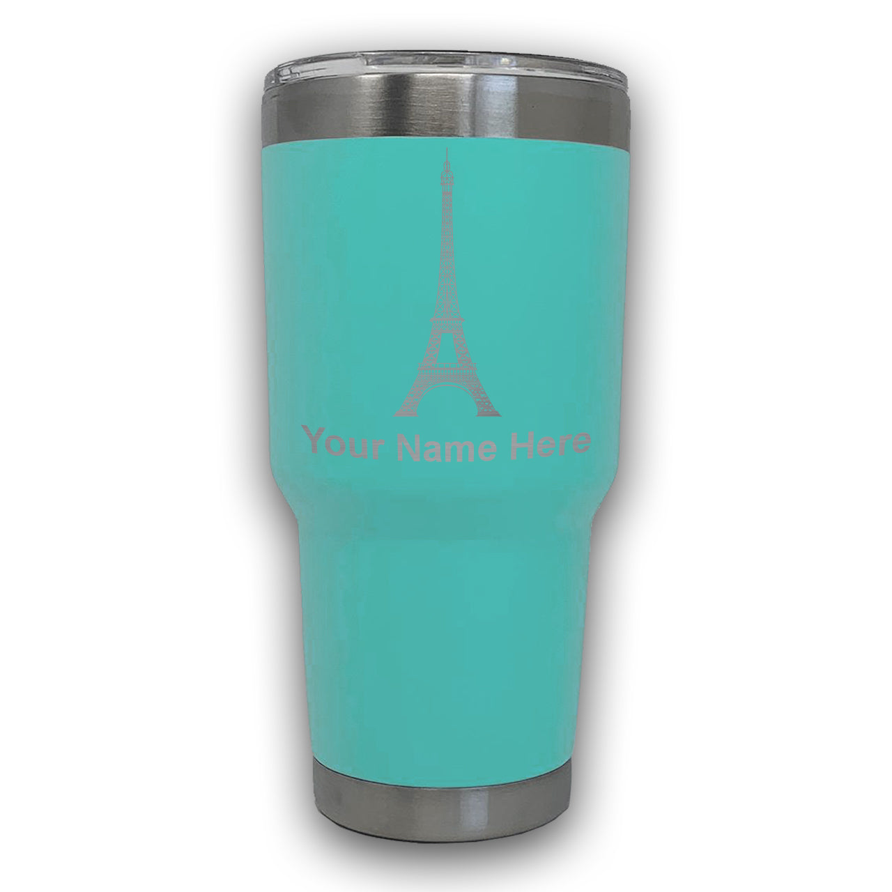 LaserGram 30oz Tumbler Mug, Eiffel Tower, Personalized Engraving Included