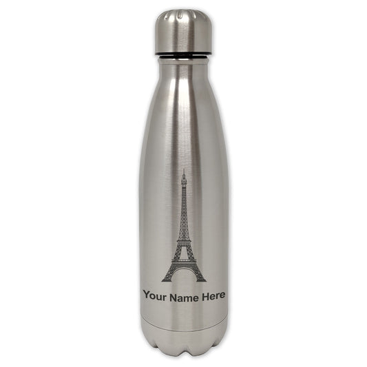 LaserGram Single Wall Water Bottle, Eiffel Tower, Personalized Engraving Included