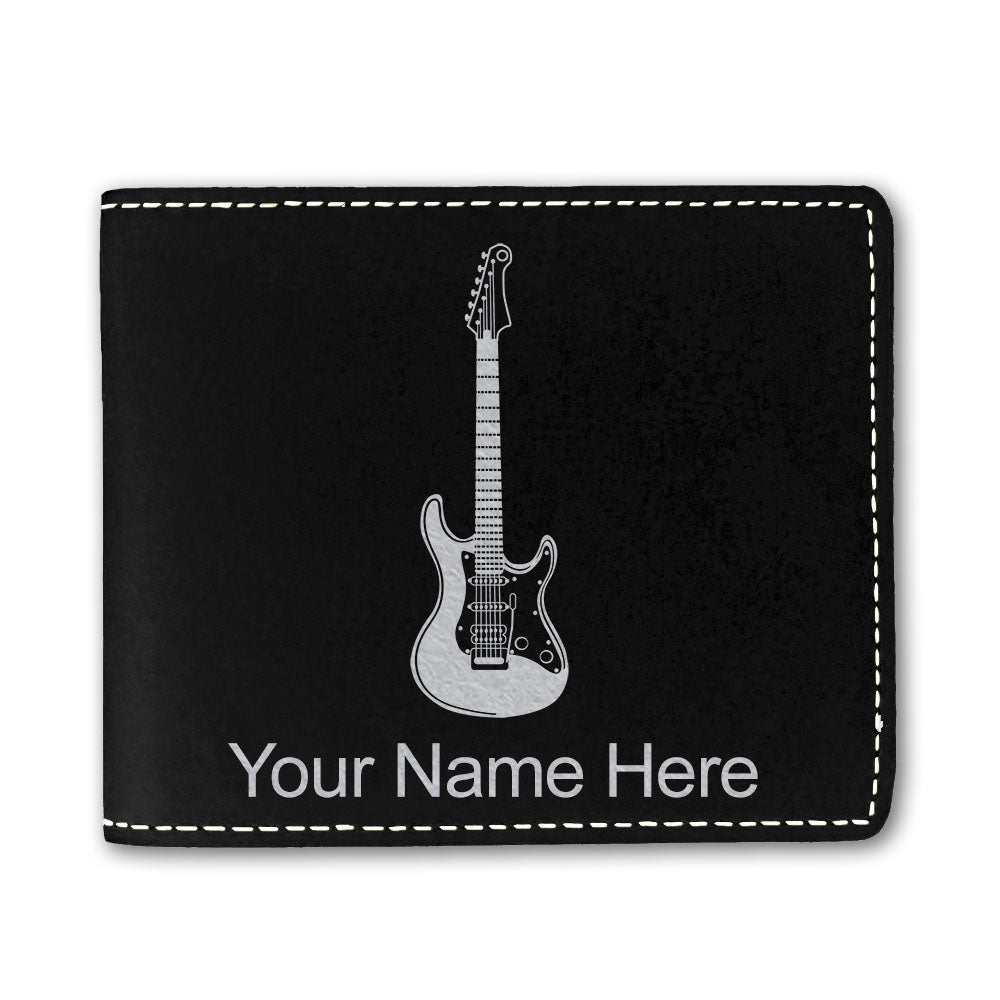 Faux Leather Bi-Fold Wallet, Electric Guitar, Personalized Engraving Included