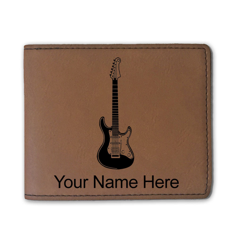 Faux Leather Bi-Fold Wallet, Electric Guitar, Personalized Engraving Included