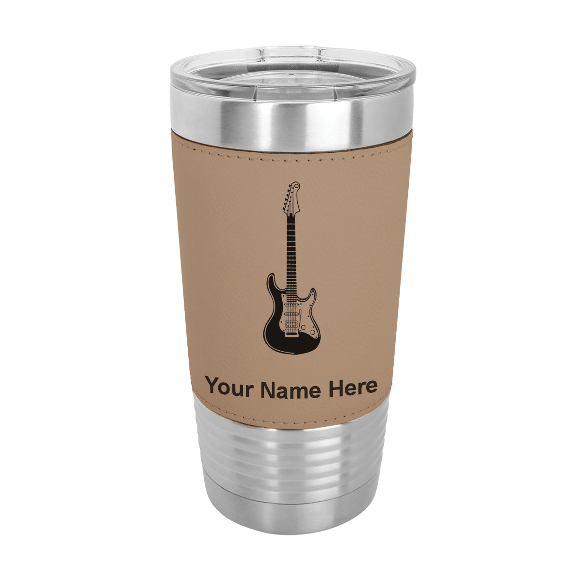 20oz Faux Leather Tumbler Mug, Electric Guitar, Personalized Engraving Included - LaserGram Custom Engraved Gifts