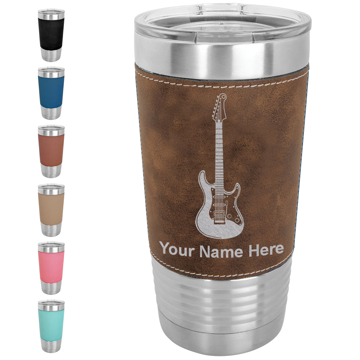 20oz Faux Leather Tumbler Mug, Electric Guitar, Personalized Engraving Included - LaserGram Custom Engraved Gifts