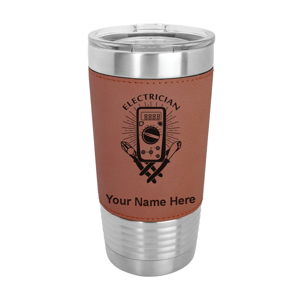 20oz Faux Leather Tumbler Mug, Electrician, Personalized Engraving Included - LaserGram Custom Engraved Gifts