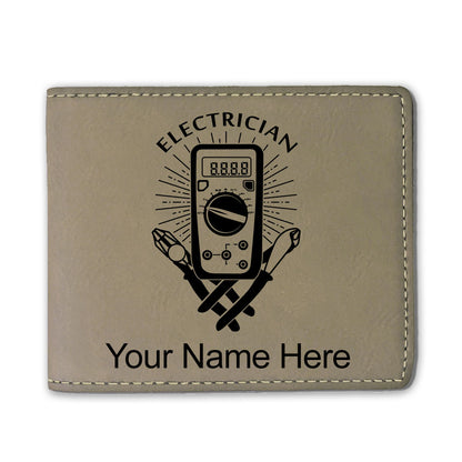 Faux Leather Bi-Fold Wallet, Electrician, Personalized Engraving Included