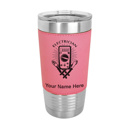 20oz Faux Leather Tumbler Mug, Electrician, Personalized Engraving Included - LaserGram Custom Engraved Gifts