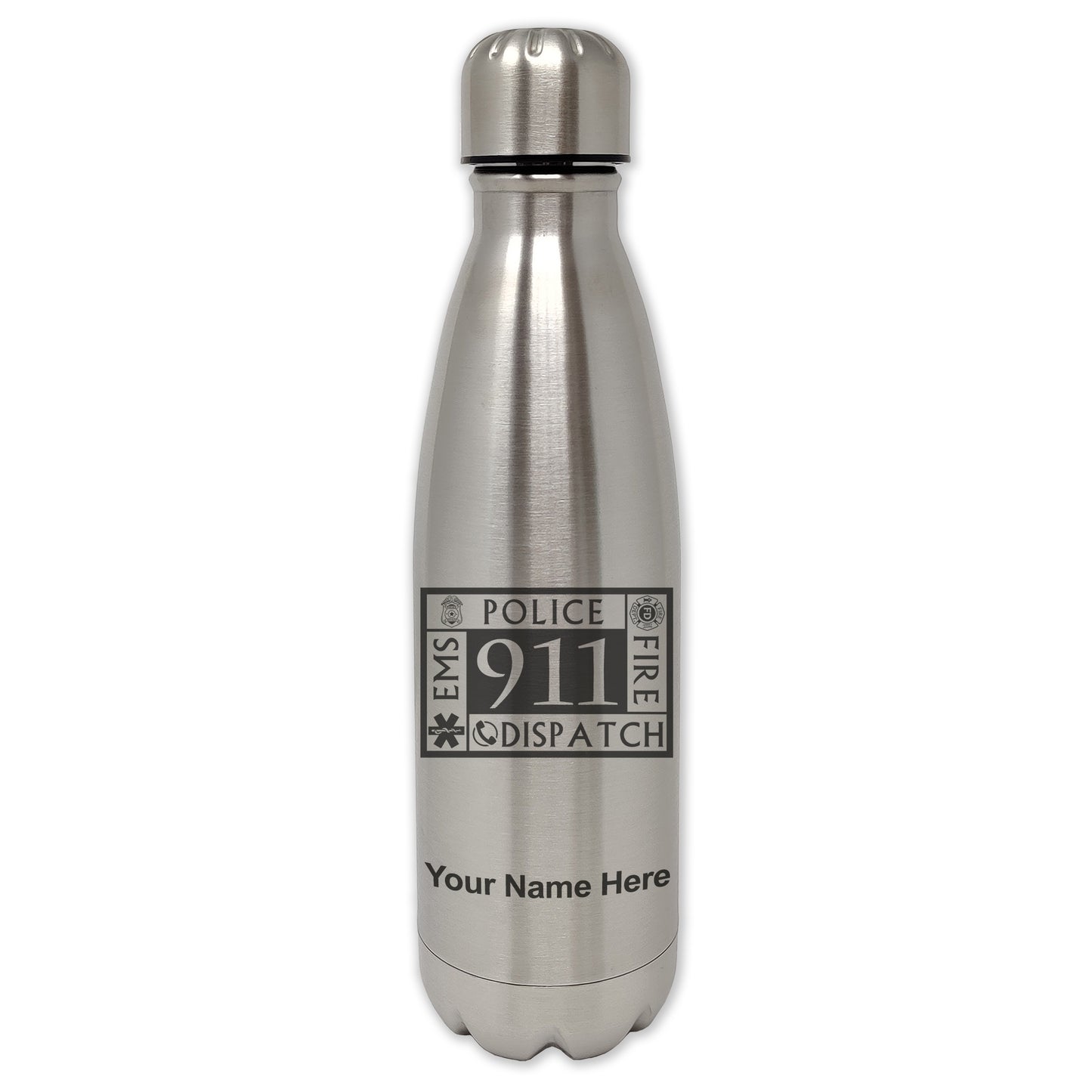 LaserGram Single Wall Water Bottle, Emergency Dispatcher 911, Personalized Engraving Included