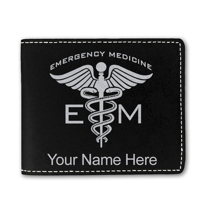 Faux Leather Bi-Fold Wallet, Emergency Medicine, Personalized Engraving Included