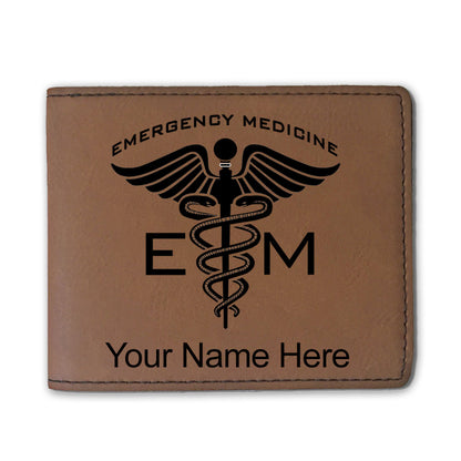 Faux Leather Bi-Fold Wallet, Emergency Medicine, Personalized Engraving Included