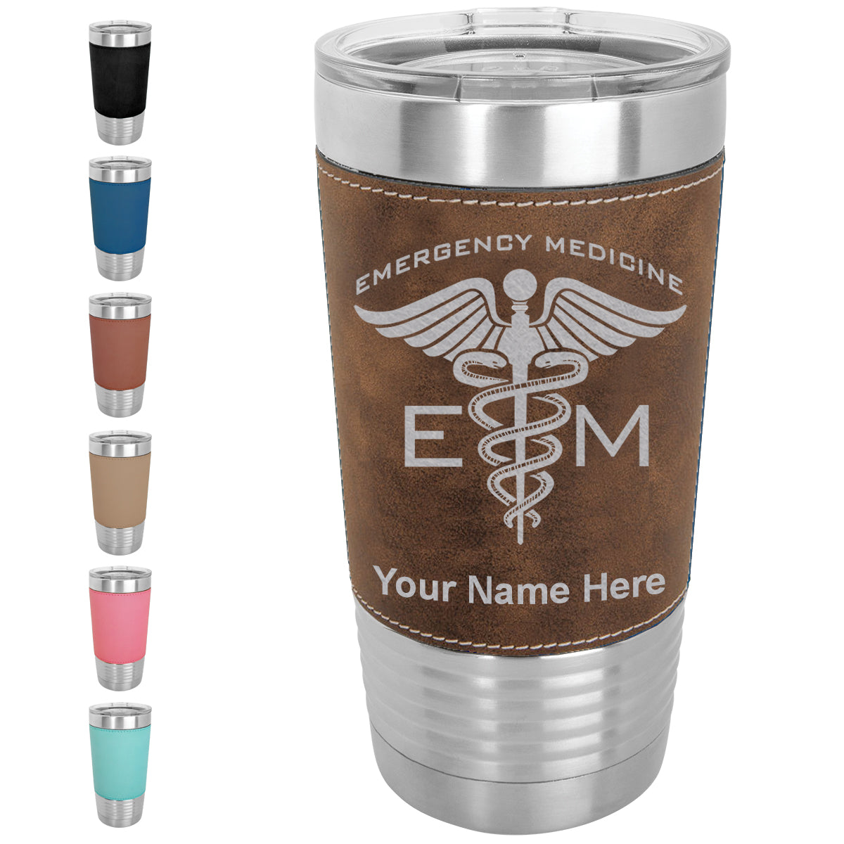 20oz Faux Leather Tumbler Mug, Emergency Medicine, Personalized Engraving Included - LaserGram Custom Engraved Gifts