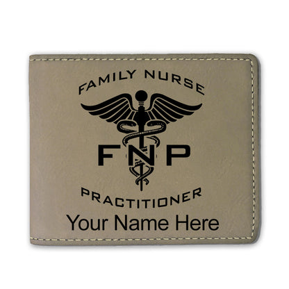 Faux Leather Bi-Fold Wallet, FNP Family Nurse Practitioner, Personalized Engraving Included