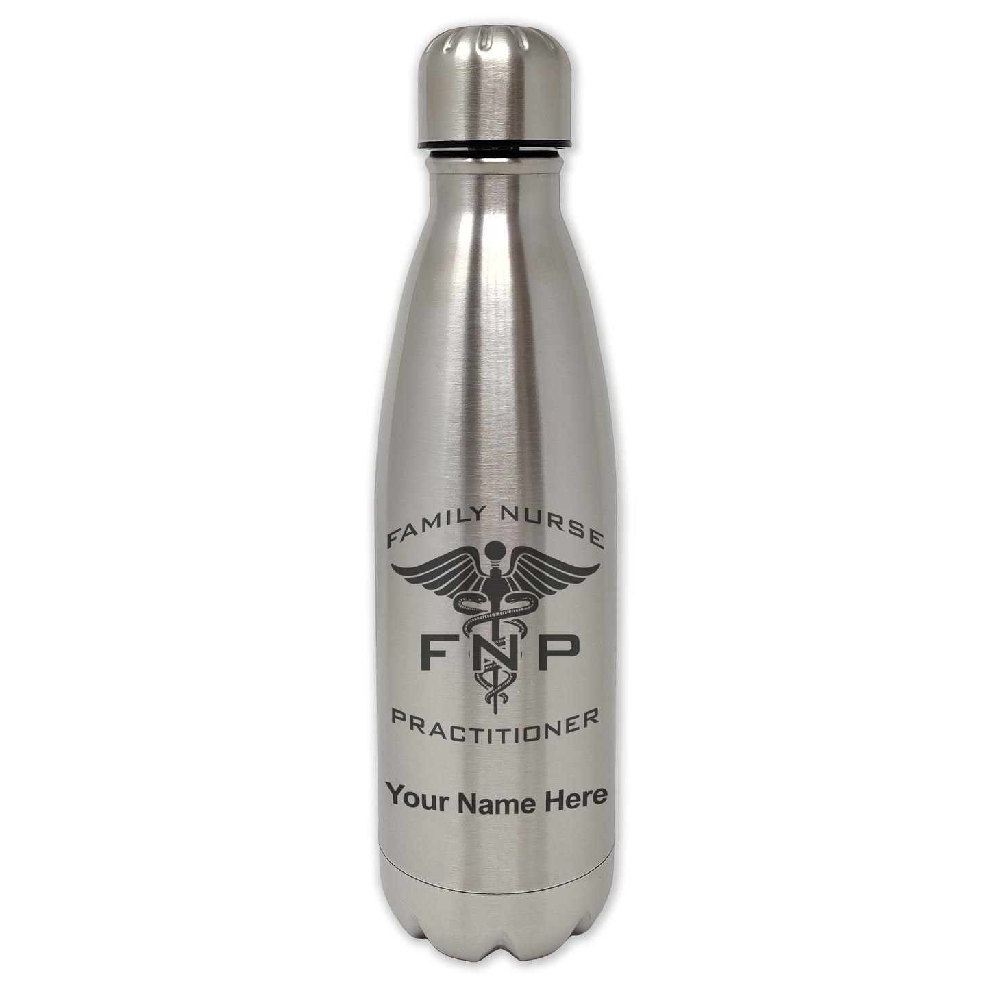 LaserGram Single Wall Water Bottle, FNP Family Nurse Practitioner, Personalized Engraving Included