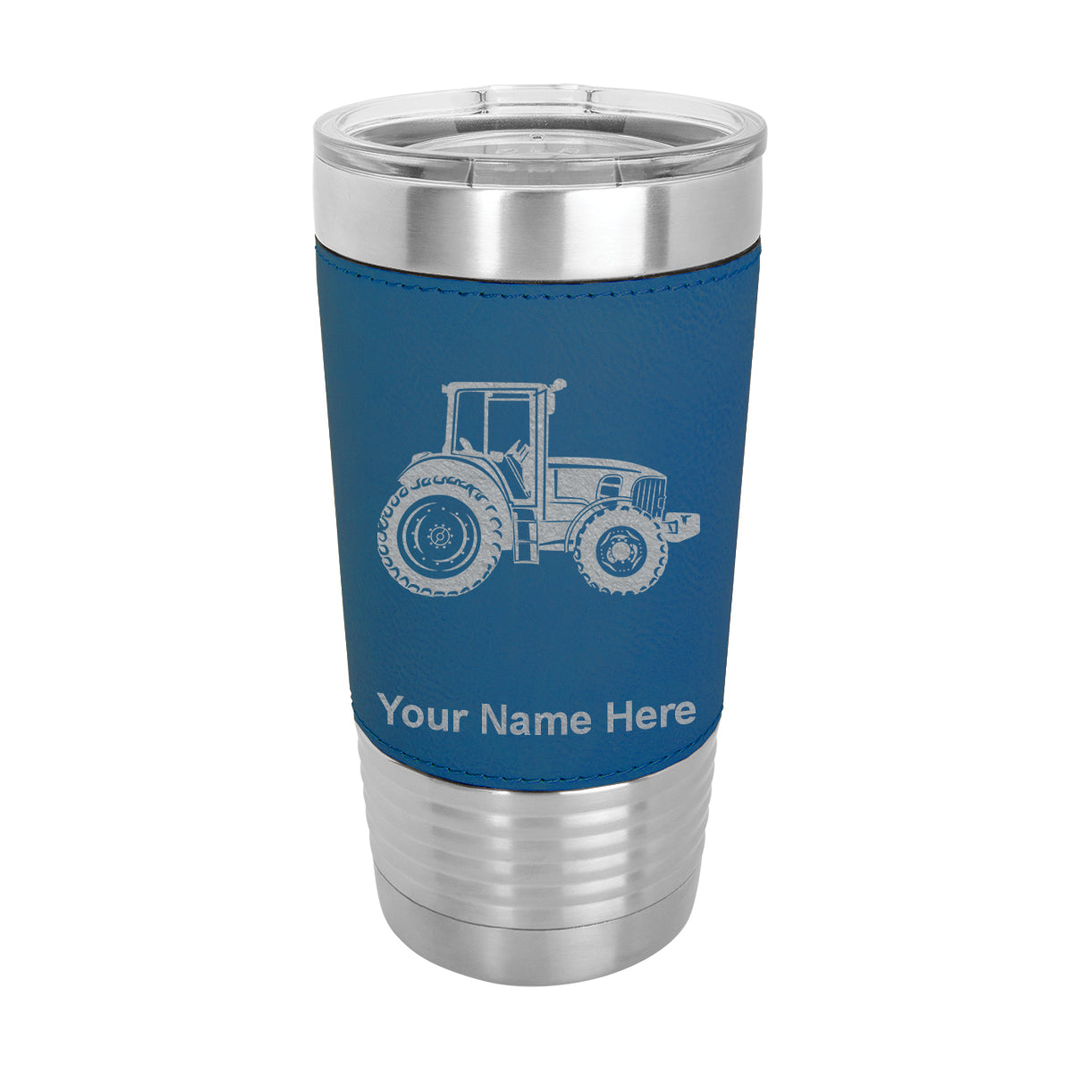 20oz Faux Leather Tumbler Mug, Farm Tractor, Personalized Engraving Included - LaserGram Custom Engraved Gifts