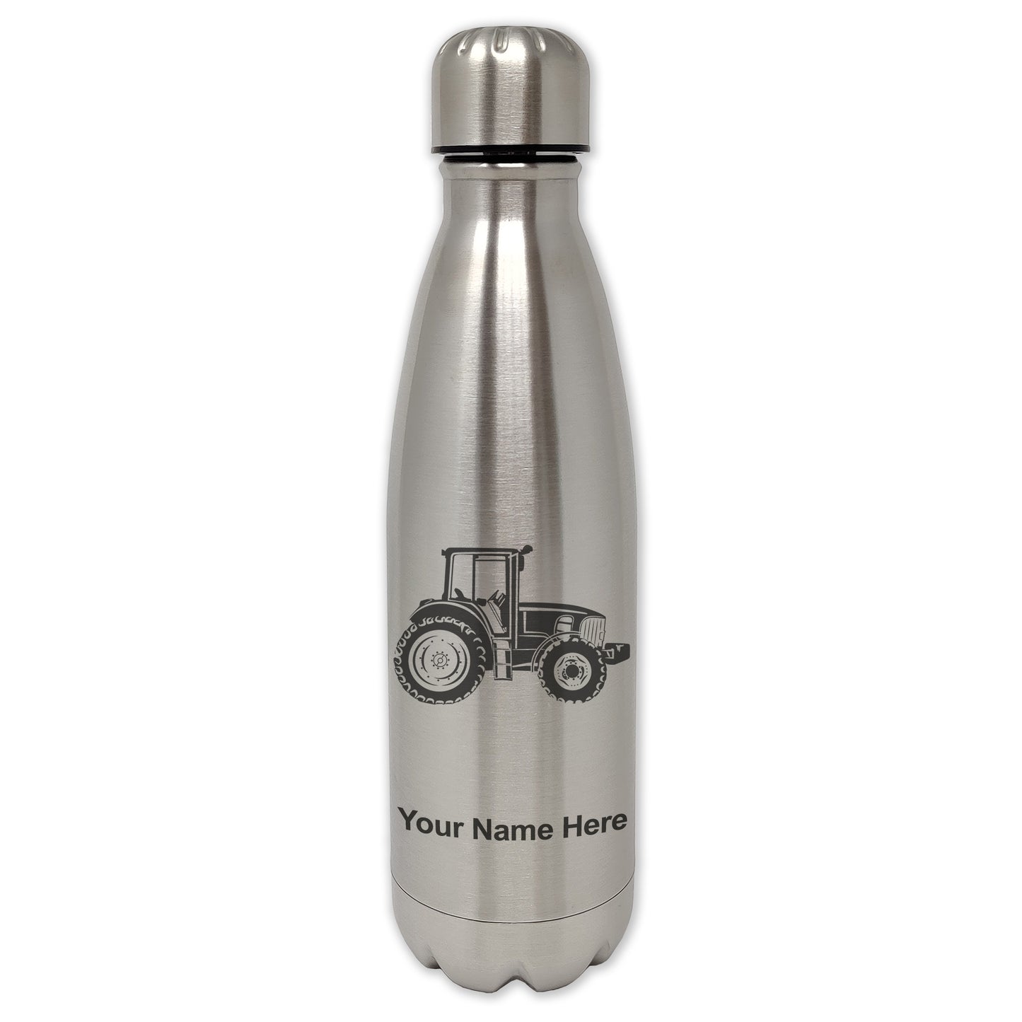 LaserGram Single Wall Water Bottle, Farm Tractor, Personalized Engraving Included