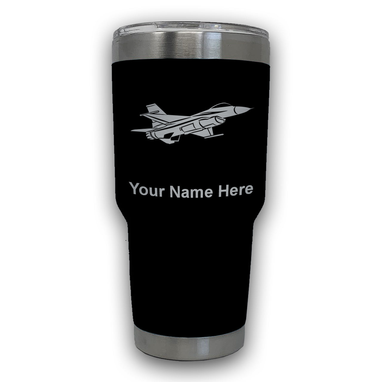 LaserGram 30oz Tumbler Mug, Fighter Jet 1, Personalized Engraving Included