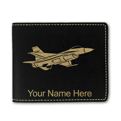 Faux Leather Bi-Fold Wallet, Fighter Jet 1, Personalized Engraving Included