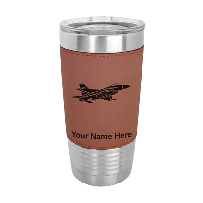 20oz Faux Leather Tumbler Mug, Fighter Jet 1, Personalized Engraving Included - LaserGram Custom Engraved Gifts