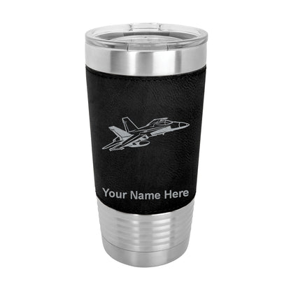 20oz Faux Leather Tumbler Mug, Fighter Jet 2, Personalized Engraving Included - LaserGram Custom Engraved Gifts