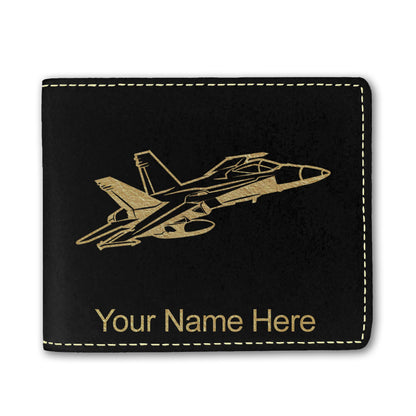 Faux Leather Bi-Fold Wallet, Fighter Jet 2, Personalized Engraving Included
