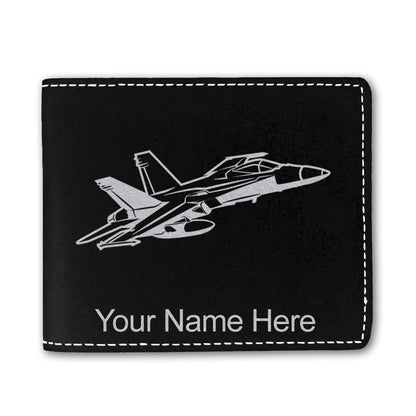 Faux Leather Bi-Fold Wallet, Fighter Jet 2, Personalized Engraving Included