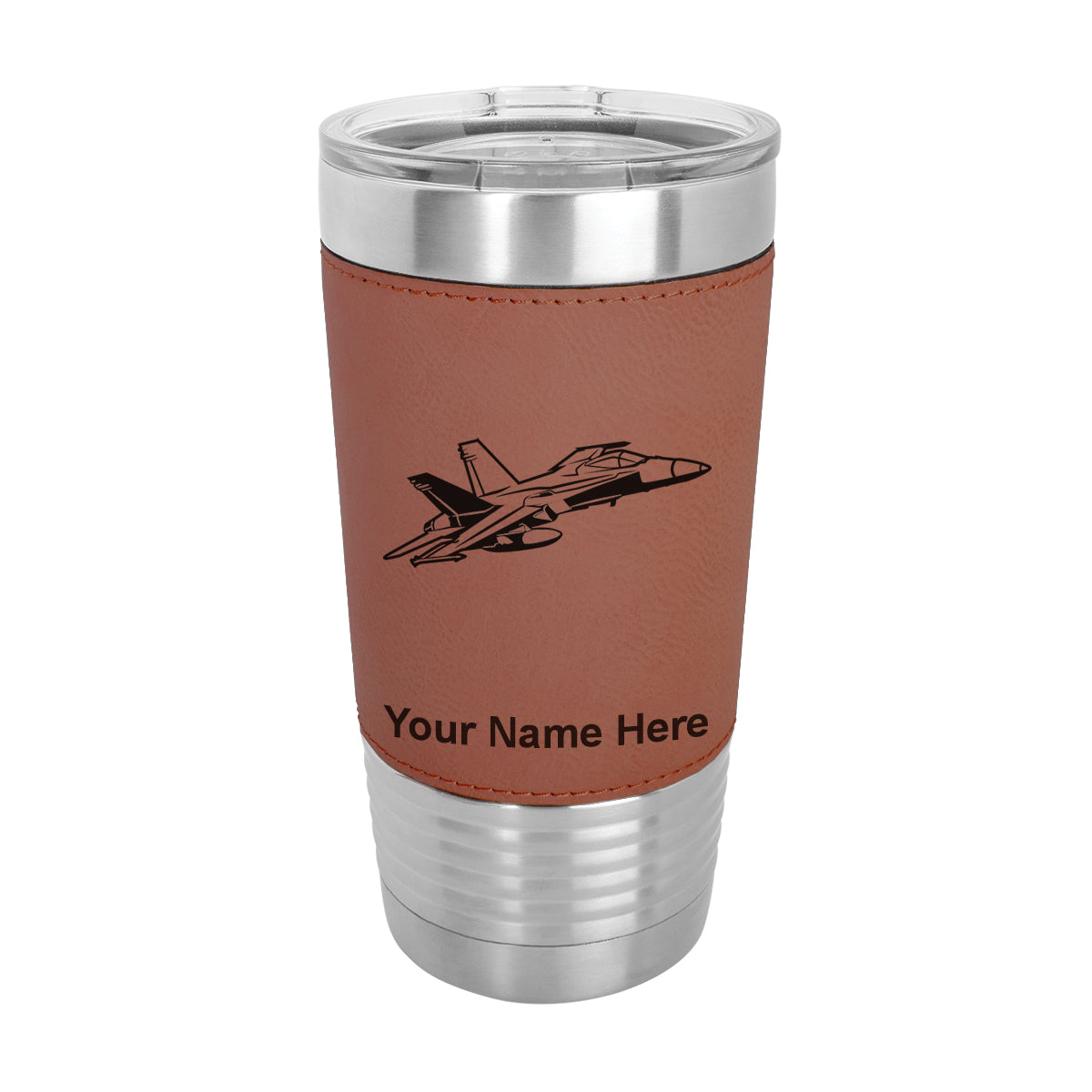 20oz Faux Leather Tumbler Mug, Fighter Jet 2, Personalized Engraving Included - LaserGram Custom Engraved Gifts