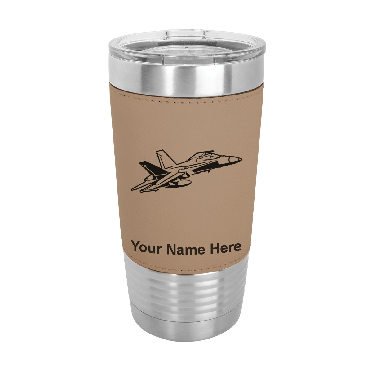 20oz Faux Leather Tumbler Mug, Fighter Jet 2, Personalized Engraving Included - LaserGram Custom Engraved Gifts