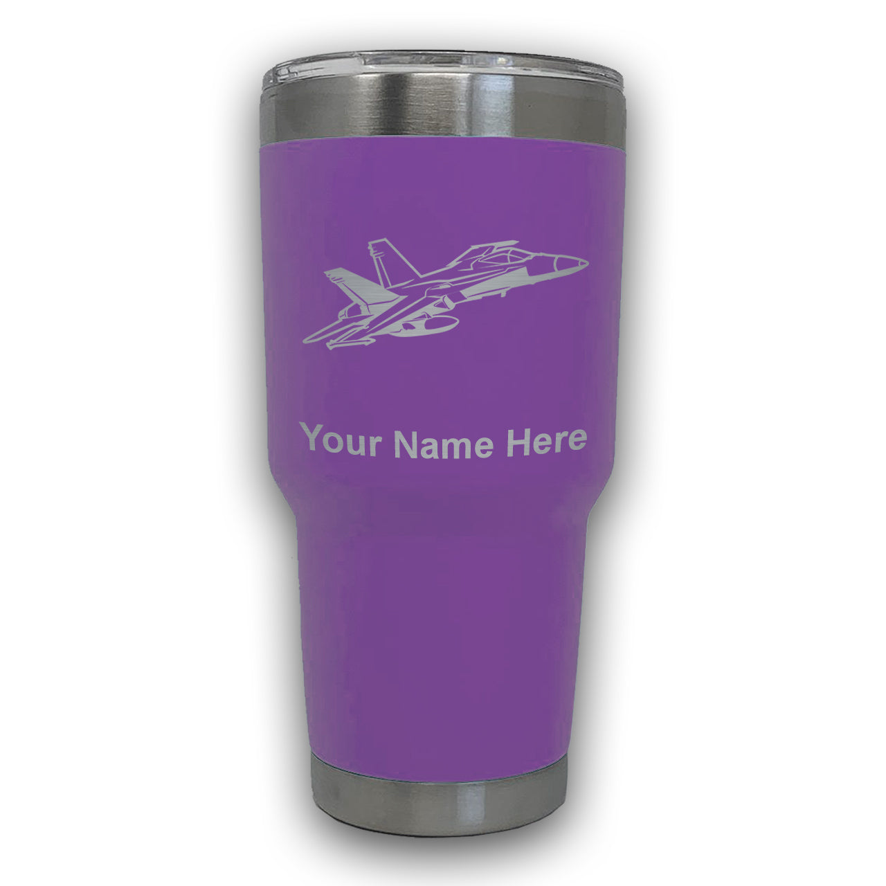 LaserGram 30oz Tumbler Mug, Fighter Jet 2, Personalized Engraving Included