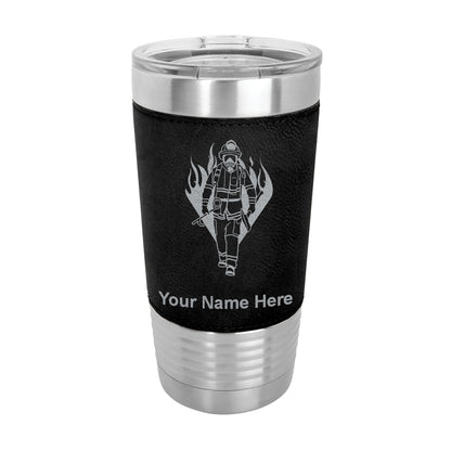 20oz Faux Leather Tumbler Mug, Fireman, Personalized Engraving Included - LaserGram Custom Engraved Gifts