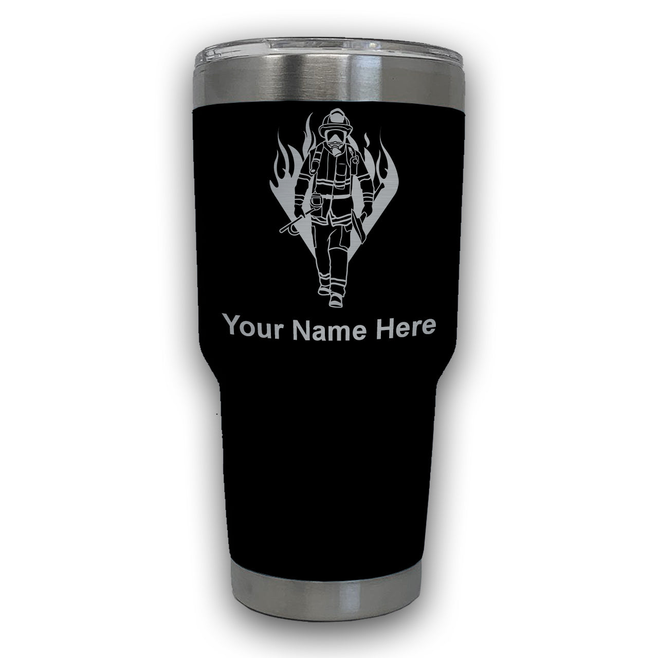 LaserGram 30oz Tumbler Mug, Fireman, Personalized Engraving Included