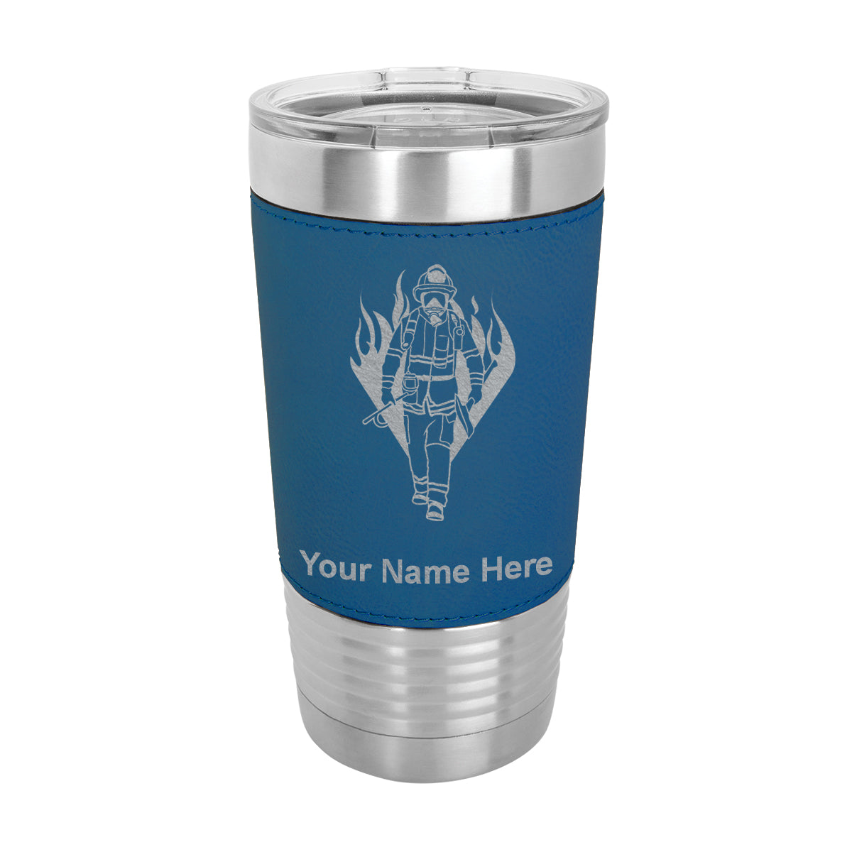 20oz Faux Leather Tumbler Mug, Fireman, Personalized Engraving Included - LaserGram Custom Engraved Gifts