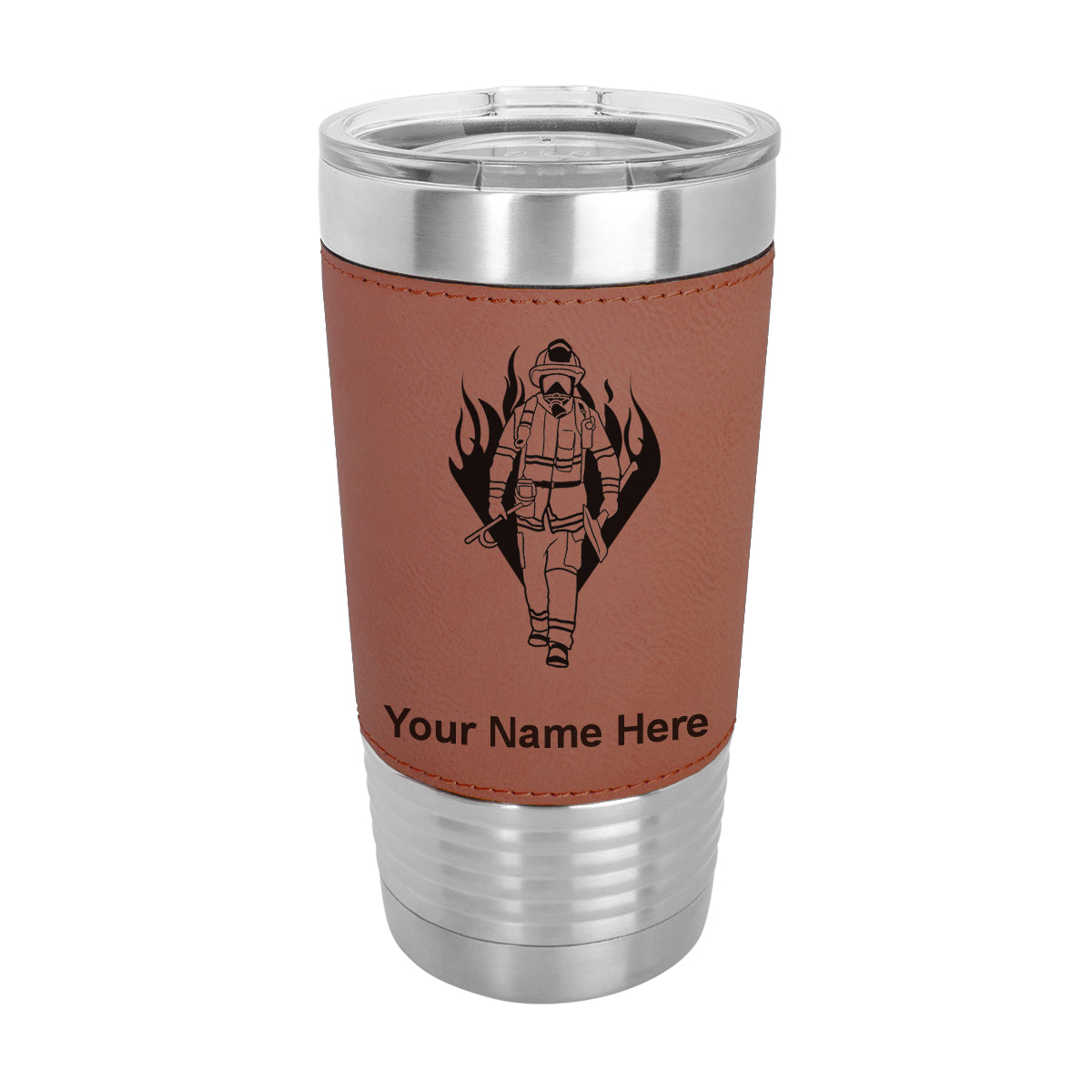 20oz Faux Leather Tumbler Mug, Fireman, Personalized Engraving Included - LaserGram Custom Engraved Gifts