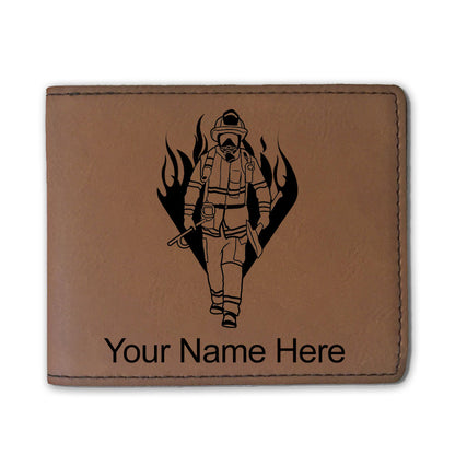 Faux Leather Bi-Fold Wallet, Fireman, Personalized Engraving Included