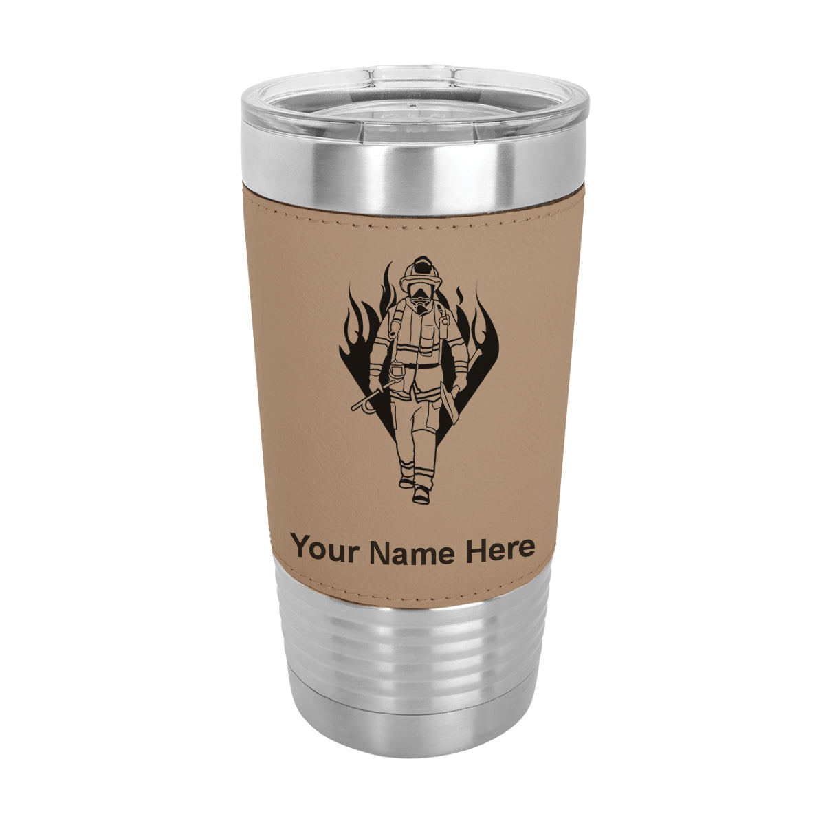 20oz Faux Leather Tumbler Mug, Fireman, Personalized Engraving Included - LaserGram Custom Engraved Gifts