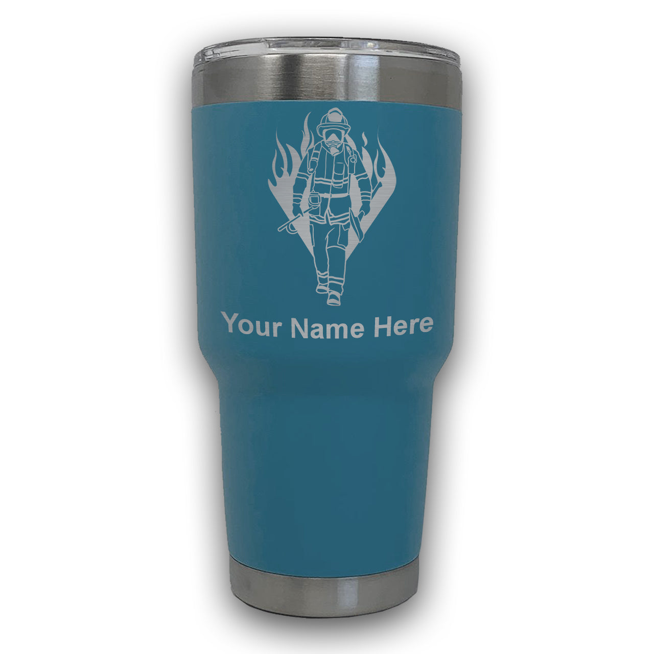 LaserGram 30oz Tumbler Mug, Fireman, Personalized Engraving Included