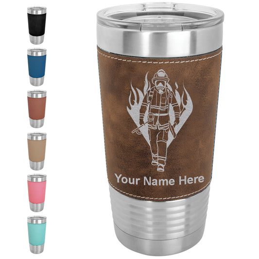 20oz Faux Leather Tumbler Mug, Fireman, Personalized Engraving Included - LaserGram Custom Engraved Gifts