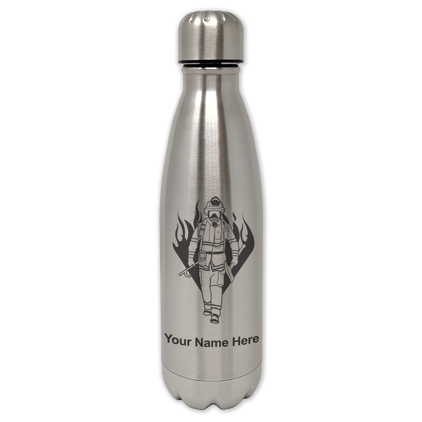 LaserGram Single Wall Water Bottle, Fireman, Personalized Engraving Included