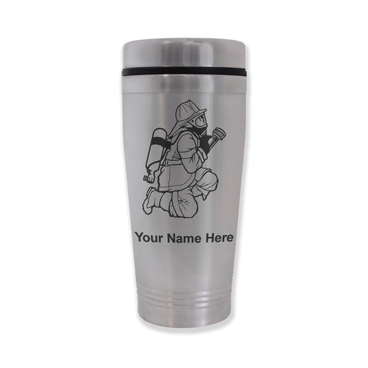 Commuter Travel Mug, Fireman with Hose, Personalized Engraving Included