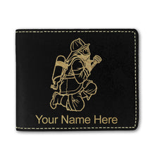 Load image into Gallery viewer, Faux Leather Bi-Fold Wallet, Fireman with Hose, Personalized Engraving Included
