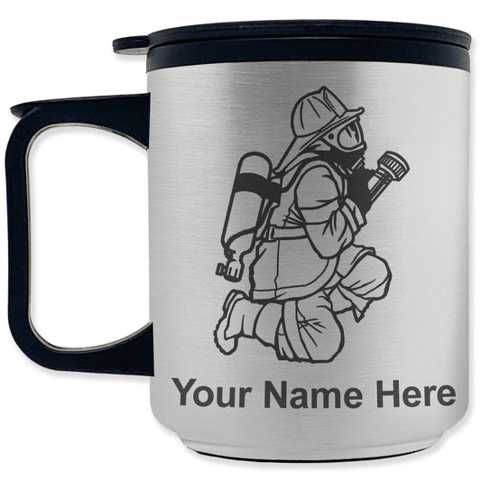 Coffee Travel Mug, Fireman with Hose, Personalized Engraving Included