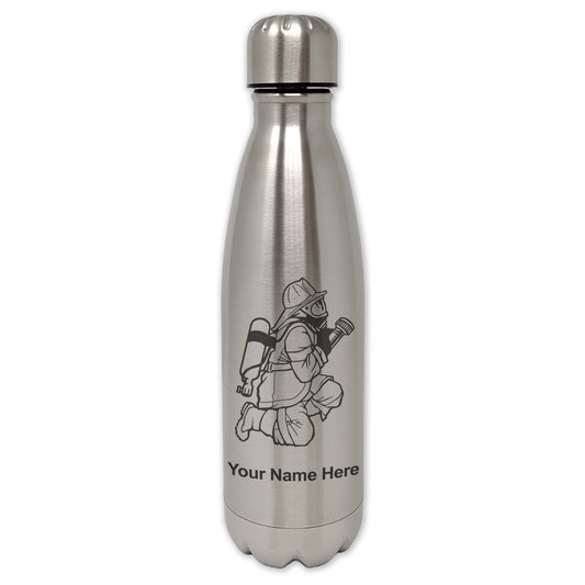 LaserGram Single Wall Water Bottle, Fireman with Hose, Personalized Engraving Included