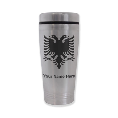 Commuter Travel Mug, Flag of Albania, Personalized Engraving Included
